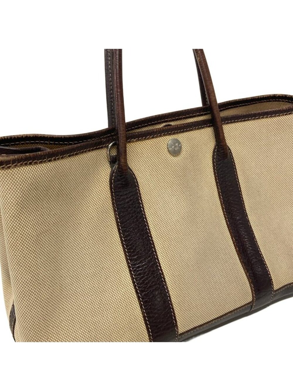 Hermes Tote Bag Garden Party TPM Ivory Dark Brown Silver Leather - Picture 14 of 15